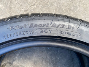 (2) 255/35ZR19 Michelin Pilot Sport A/s 3+  w/98% Tread Life. Local Pickup Only.